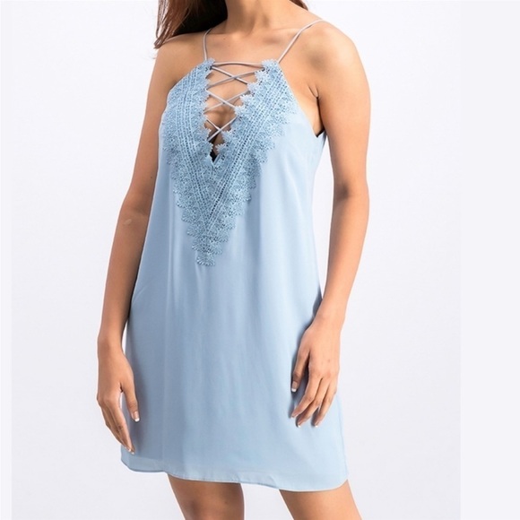 Wayf Dresses & Skirts - Black criss cross lace slip dress, medium